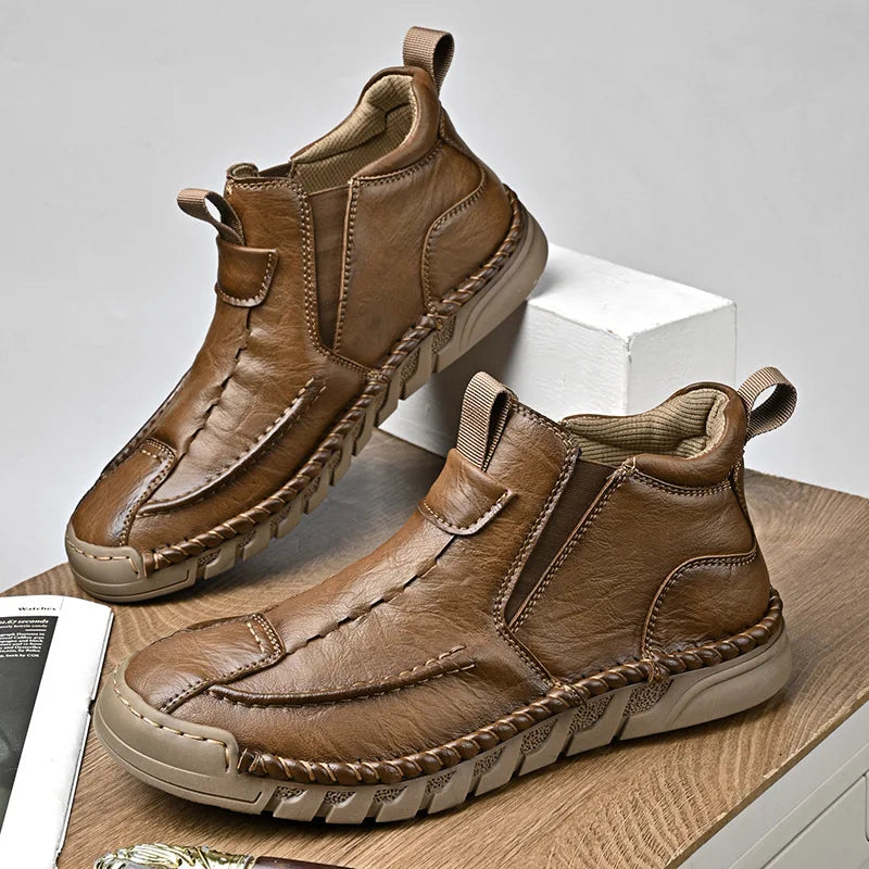 LOR MALE Men Boots Handmade Casual Shoes Genuine Leather Ankle Boots Comfortable Winter Shoes High Top Sneakers Luxury Footwear Men Shoes