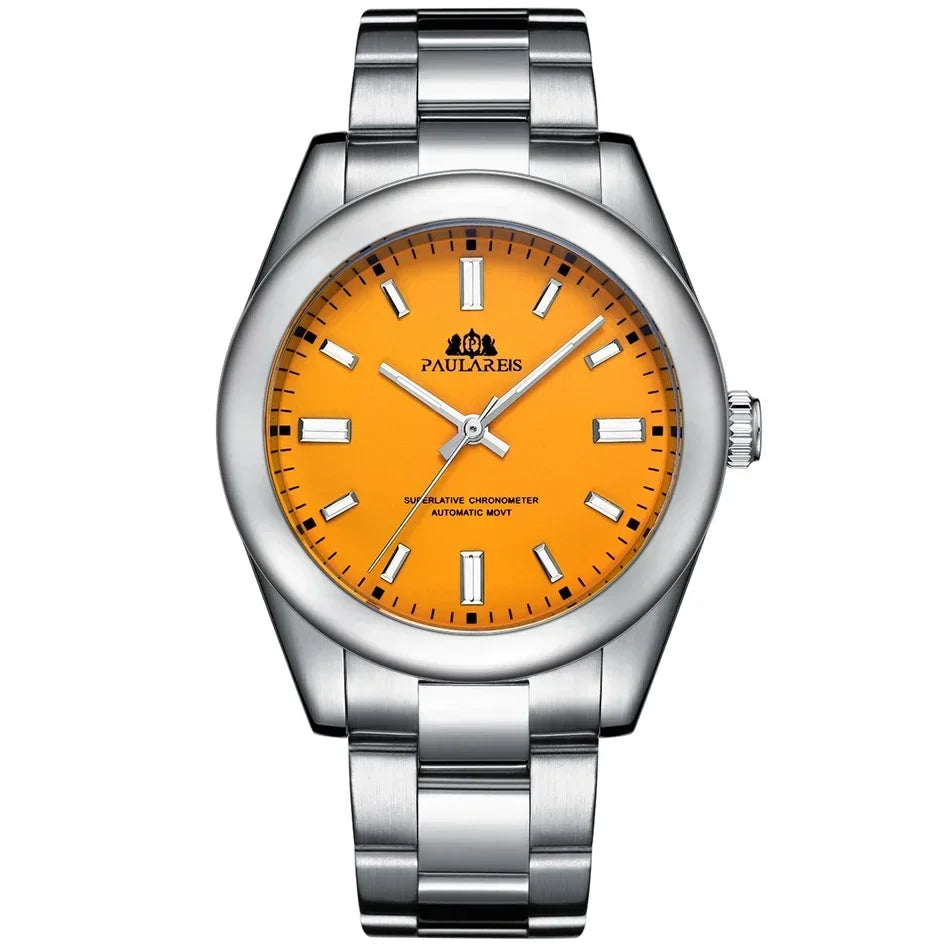 LOR MALE Automatic Watches Mechanical Self Wind Stainless Steel Luxury Red Yellow Blue 3