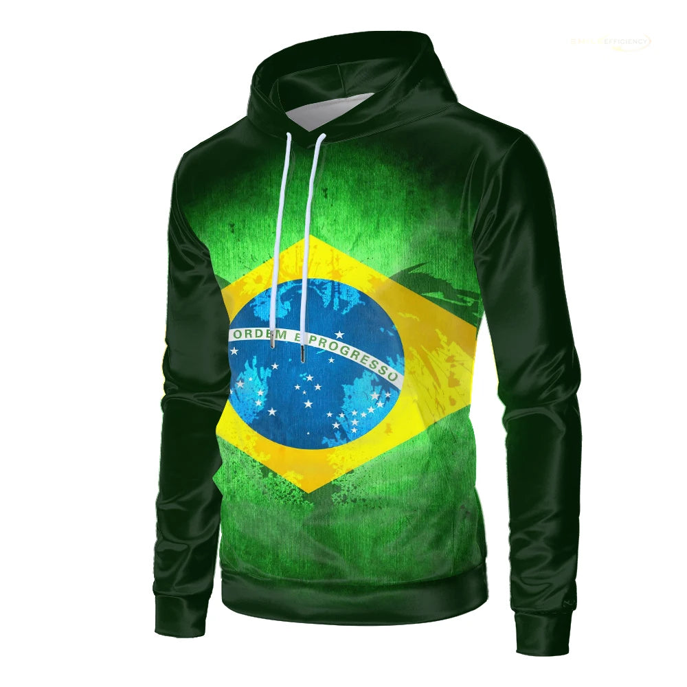 Brazil Flag Graphic 3d Printed Men Hoodie Brazilian National Emblem Hooded Sweatshirt Casual Oversized Sport Boy Pullovers Tops