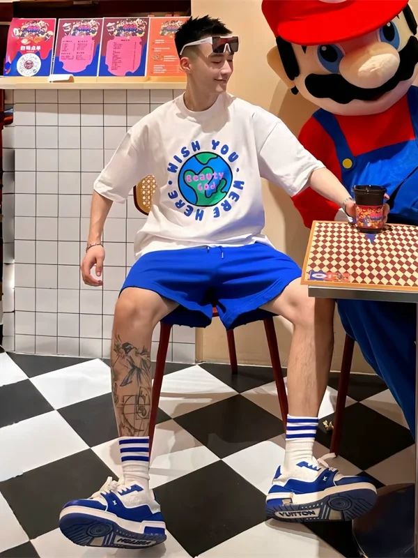 LOR MALE Summer New Fashion Brand Printed T-Shirt Shorts Set Men's High Design Emotion Couple Casual Sports Suit Cotton Blend Fabric