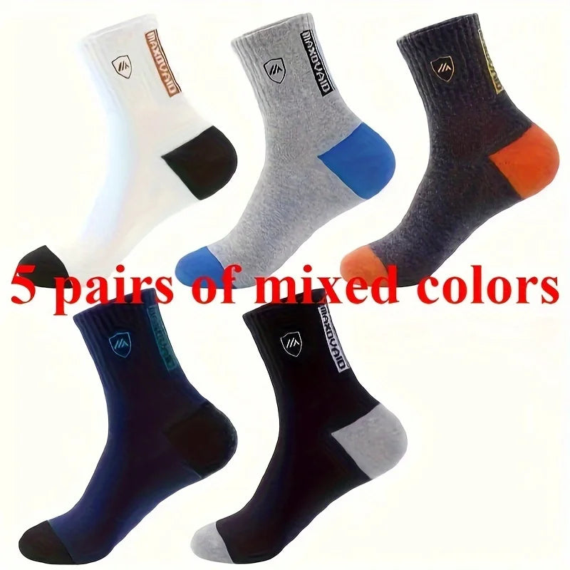 LOR MALE 5 Pairs Men's Comfortable Breathable Crew Socks Soft Warm Elastic Sports Socks for Spring Autumn Winter Daily Casual Wear