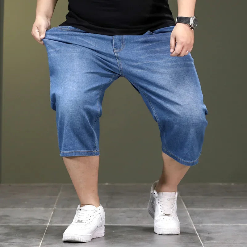 LOR MALE Loose Large Size Jeans Long Shorts for Men High Waist Plus 40 42 44 48 Summer Denim Knee Length Cropped Male Dad Capri Trousers