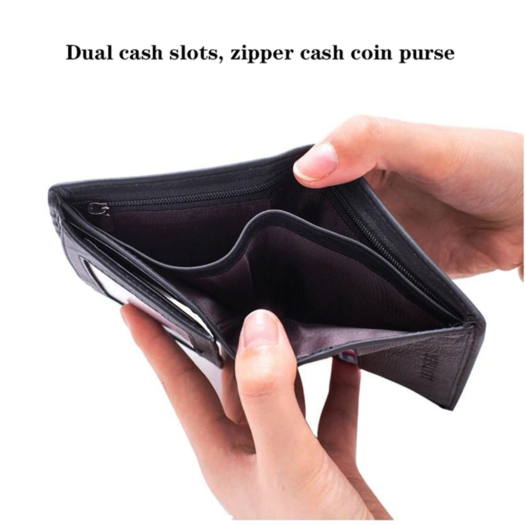 LOR MALE Men Wallet Genuine Leather Wallets Zipper Purse Vertical Business Wallets RFID