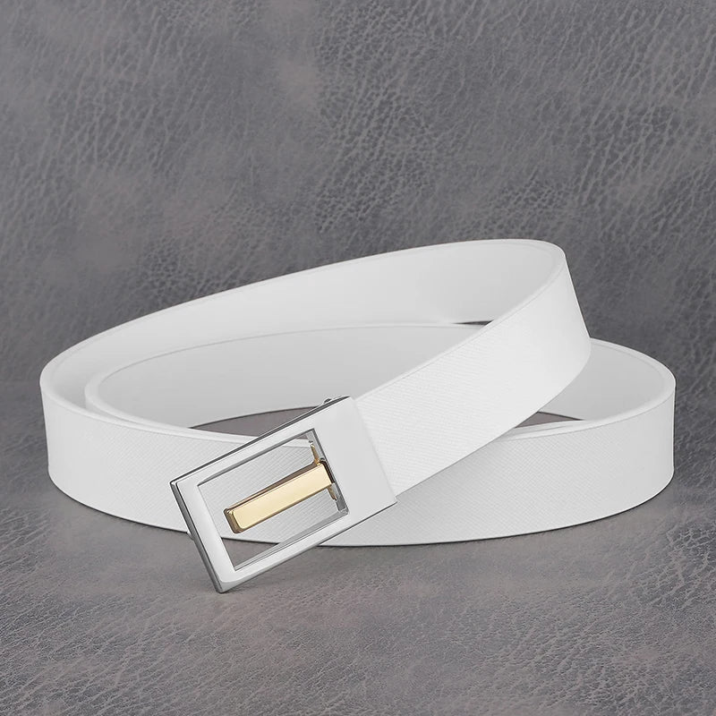 LOR MALE High quality belts 2.9cm exquisite Silvery slide buckle fashion brand luxury genuine leather white casual young waist strap B666