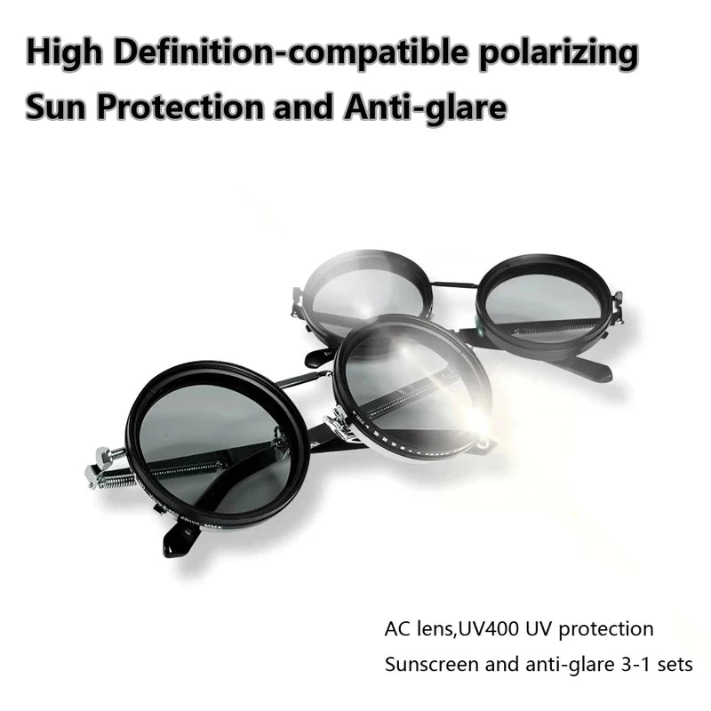 LOR MALE Polarized Round Sunglasses ND9 Adjustable Dimming Sun Glasses Men Women Retro 2