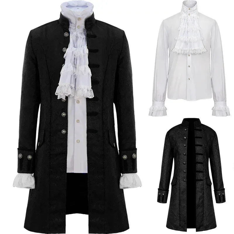 LOR MALE Men's Jacket Victorian Gothic Overcoat Open Pirate Coat Steampunk Jackets Man Clothing Winter Windbreaker Ruffled Shirt ujfj