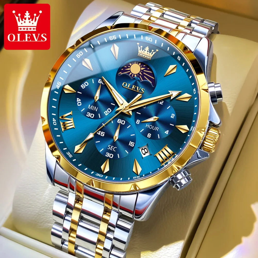 LOR MALE OLEVS 3653 Mans Watch Multifunctional Chronograph Quartz Watch Moon Phase Watc 2