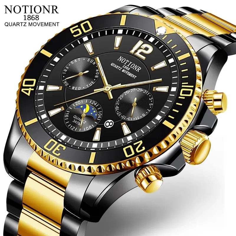 LOR MALE Watches Sport Waterproof Stainless Steel Quartz Watch Luxury Man Business Lumi