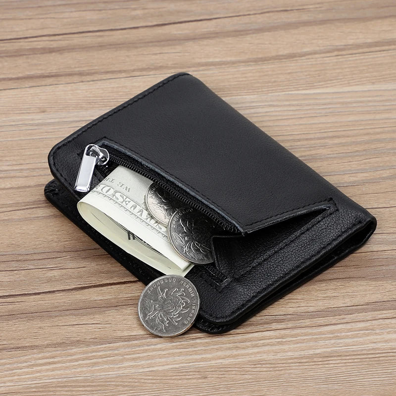 LOR MALE Slim Wallet Men Genuine Leather Thin Pocket Wallet for Men Short Purse Unisex Women  Mini Wallets Card Holder Small Coin Purse