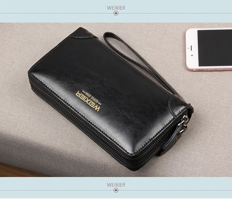 LOR MALE Wallet Long Wallet Quality Pu Leather Wallet Double Zipper Coin Pocket