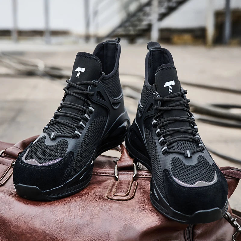 LOR MALE Men's Steel Toe Safety Shoes Work Boots Anti-Puncture Slip Resistant Lightweight Breathable Industrial Construction