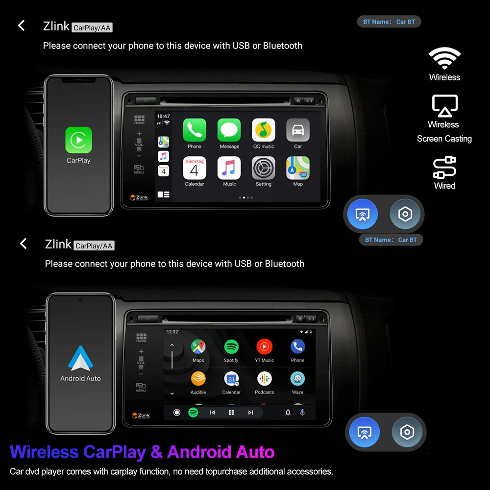 LOR MALE Wireless CarPlay Android Auto Car Radio For BMW 1 Series 3 Series E81 E82 E87 E88 E90 E91 E92 E93 Multimedia System Screen GPS