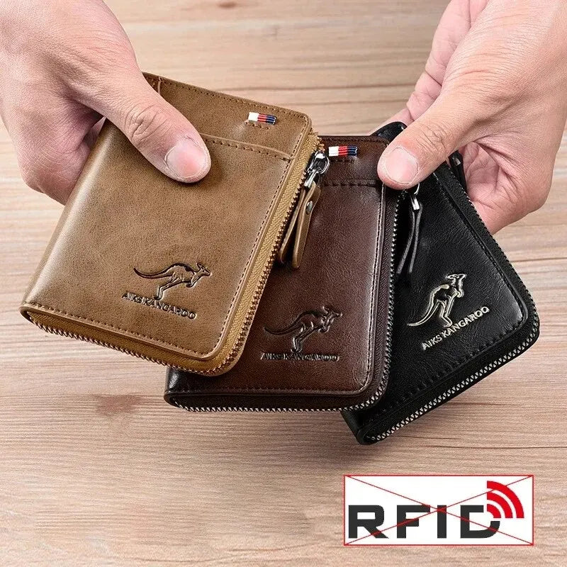 LOR MALE Mens Wallet Leather Business Card Holder Zipper Purse Luxury Wallets for Men RFID Protection Purses Carteira Masculina Luxury