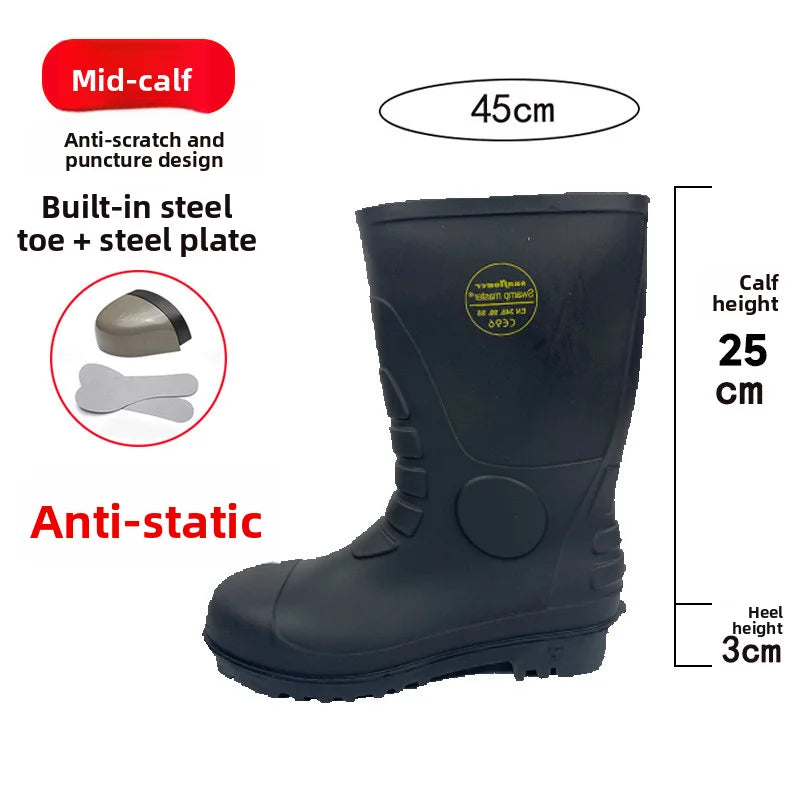 LOR MALE Leer Steel Toe Anti-Static Oil Resistant Chemical Proof Safety Boots Chemical Factory Gas Station Rain Boots Waterproof Shoes