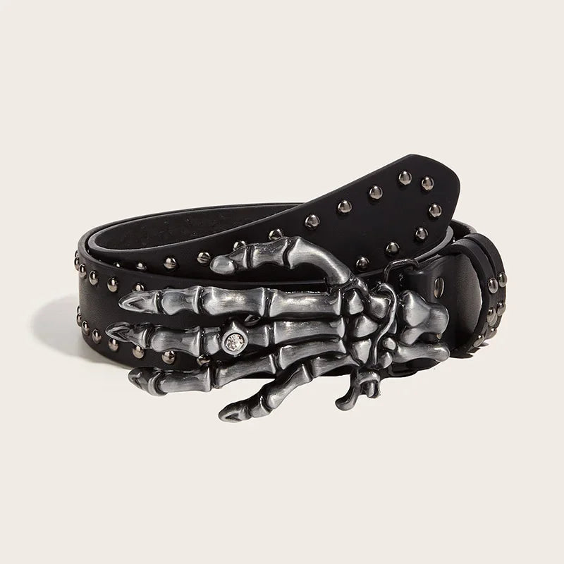 LOR MALE Desinger Belts For Women High Quality Luxury Brand Punk Goth Rivet Black Jeans Unisex Men Belt Paw Skull Buckle Waistband Man