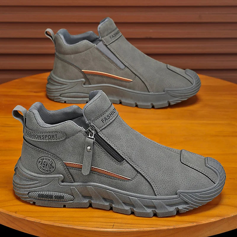 LOR MALE Men's Slip-On Work Boots No Laces Fall Construction Anti-Slip Wear-Resistant Fashionable Waterproof Sports  Boots