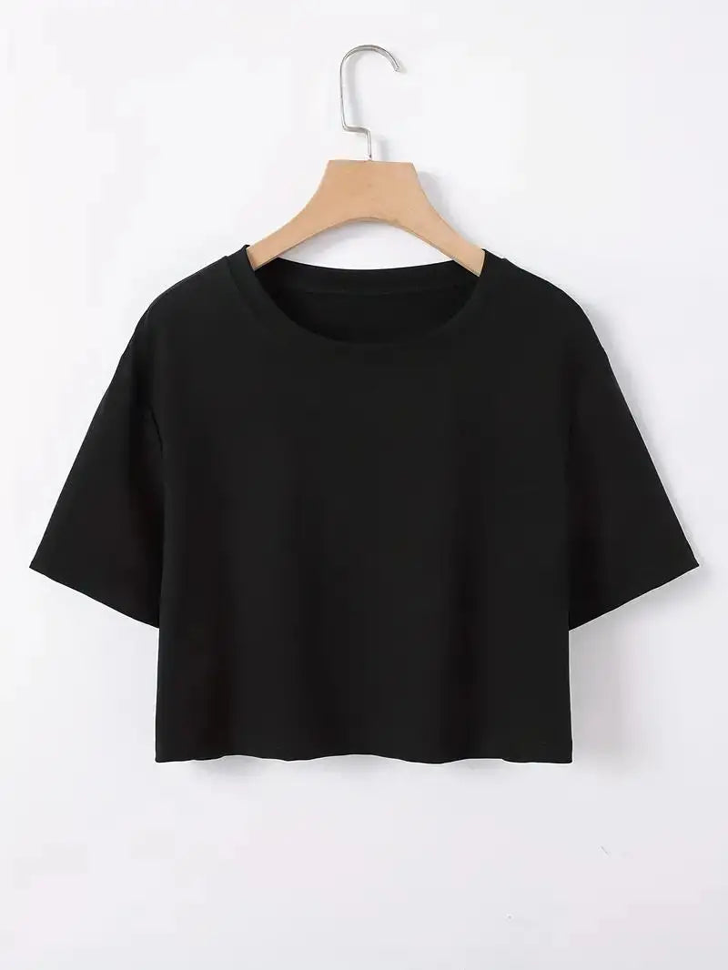 Men Women Short T-shirt Black White Solid Color Loose Street Short Sleeve Clothing Hip Hop Fashion Show Navel Exposed Clothing