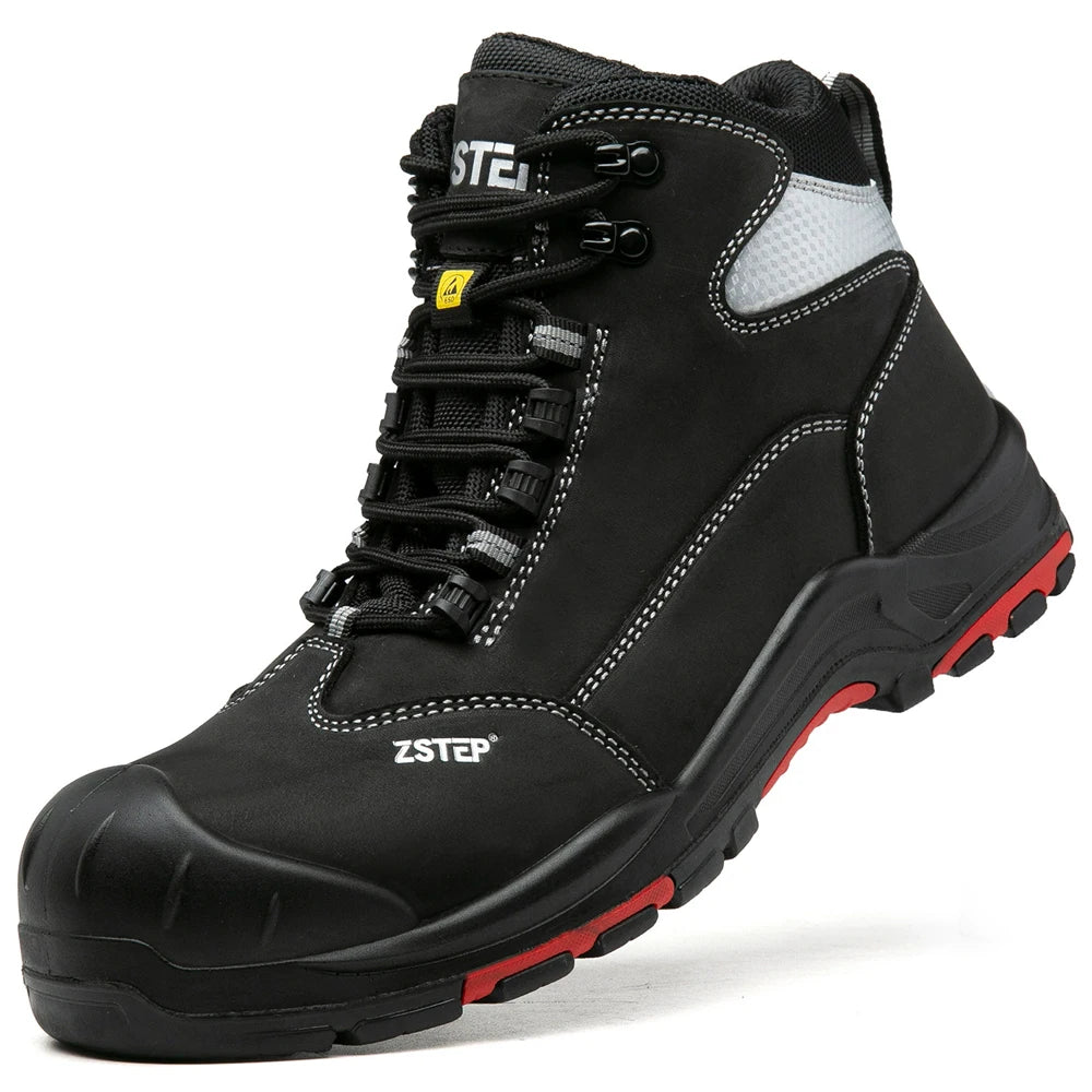 LOR MALE Genuine Leather Men Work Boots Composite Toe Safety Shoes Men Boots Anti-Smash Anti Puncture Security Boots Protection Shoes