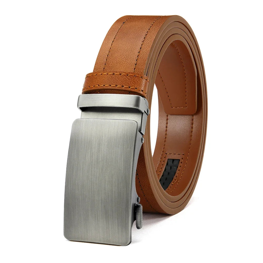 LOR MALE Men's Belt Metal Luxury Brand Automatic Buckle High-quality PU Leather High-quality Men's Business Casual Belt Multi-color