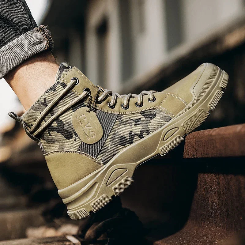 LOR MALE Boots for Men Autumn High Top Camouflage Desert Casual Flats Mens Boot Breathable Non Slip Work Shoes Zapatillas Hombre