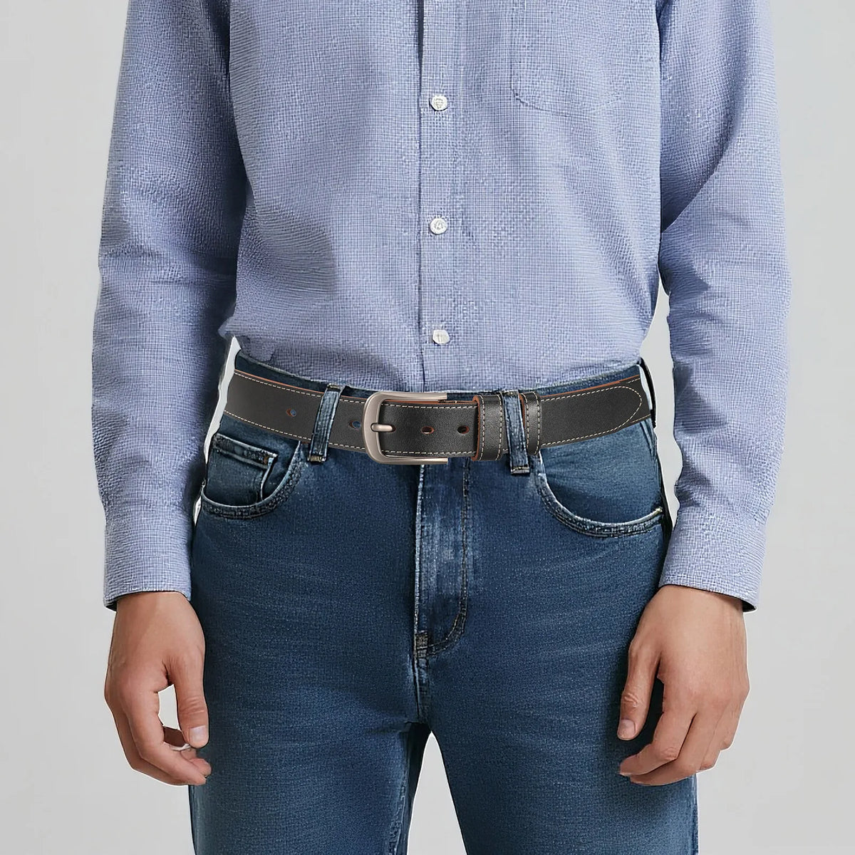 LOR MALE Retro Leather Men's Belt High Quality Buckle Hardware Simple Design Versatile Accessories Fit Jeans Pants Trousers Festival Gift