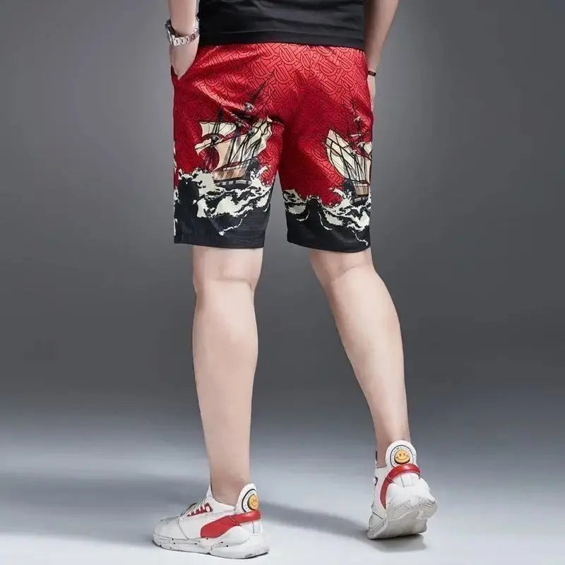 LOR MALE 2026 Summer Trendy Brand Printed Letter Floral Pants Fashionable and Casual 5-point Pants Versatile Men