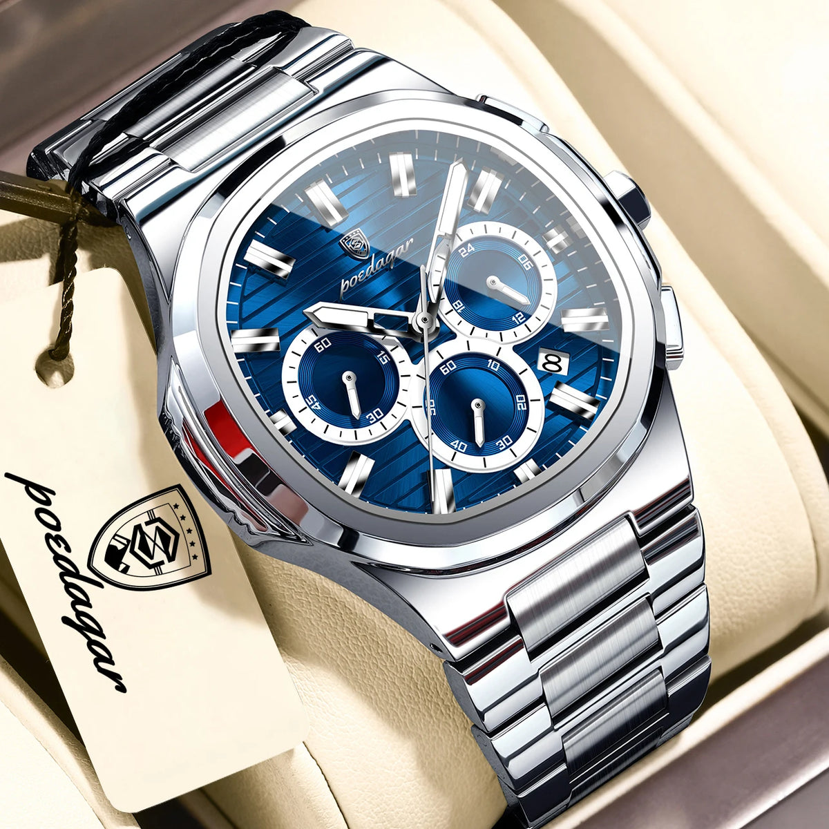 LOR MALE POEDAGAR Top High Quality Man Watch Luminous Waterproof Stainless Steel Men Clock Date Chronograph Quartz Business Men's Watches