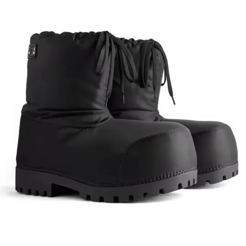 LOR MALE Fashion Gothic Oversized Square Toe Platform Ankle Boots Thick Lug Sole Lace Up Padded Warm Winter Combat Boots Streetwear Shoes