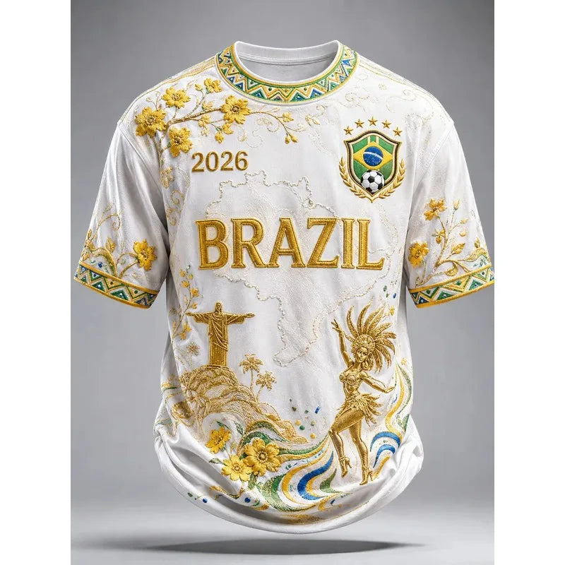 2026 Brazil National Football Team Graphic T-Shirt, Unisex 3D Printed Breathable Quick Dry Short Sleeve Tee