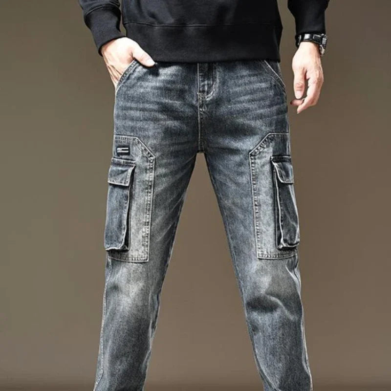 LOR MALE Jeans for Men Straight Male Cowboy Pants with Pockets Trousers Cargo Regular Aesthetic New in Stacked Korean Fashion Trend 2025