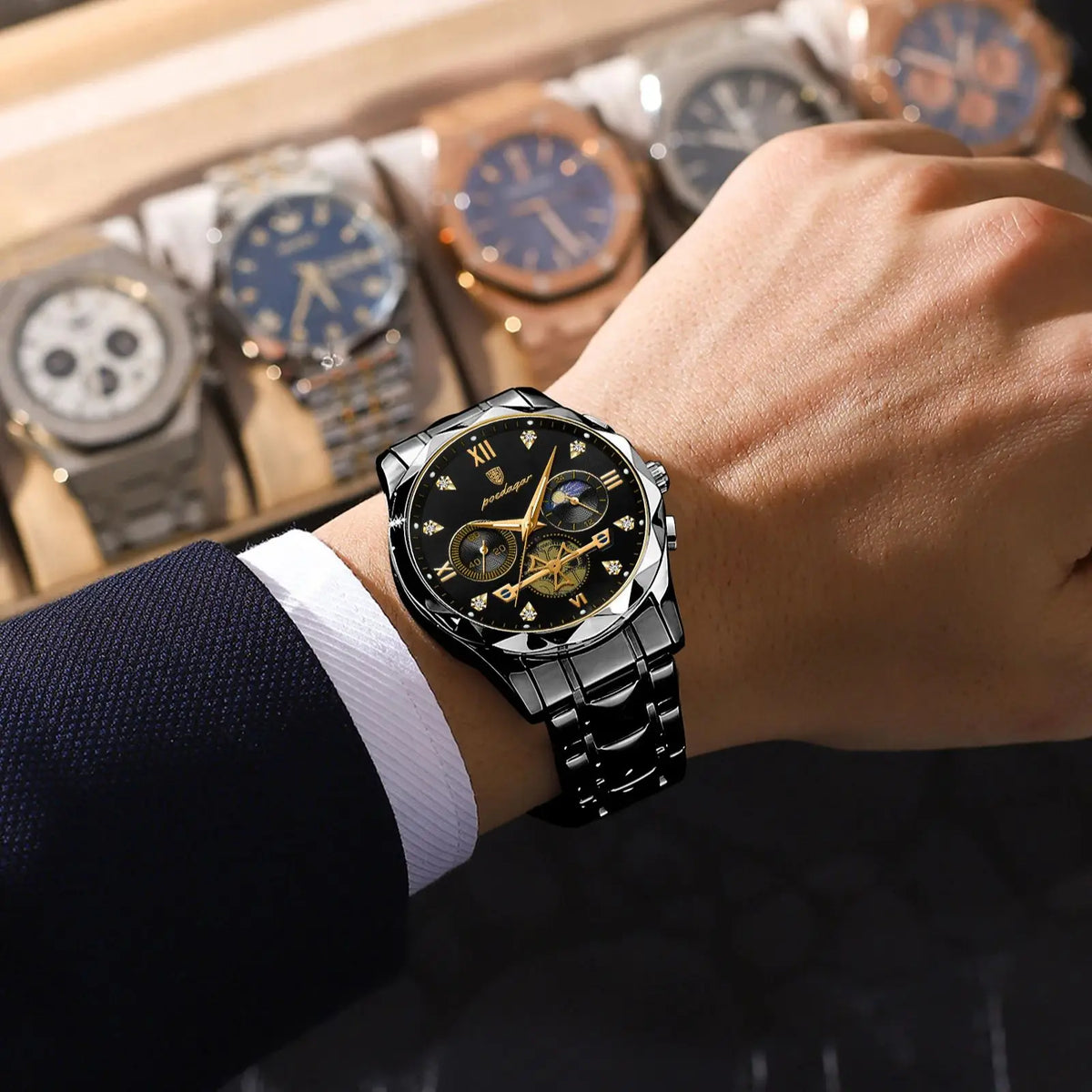 LOR MALE POEDAGAR Top High Quality Man Wristwatch Stainless Steel Chronograph Business Men Watch Waterproof Luminous Quartz Men's Watches