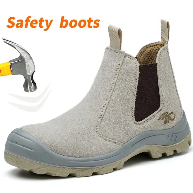LOR MALE Safety Boots for Men Work Shoes Construction with Steel Toe Slip On Without Laces Welder Welding
