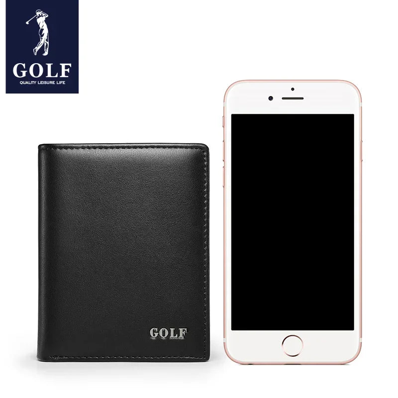 LOR MALE GOLF Men's Wallet Leather Flap Purse Black Money Clip Small Card Vertical Short Wallet for Men Coin Cardholder Anti Theft Brush