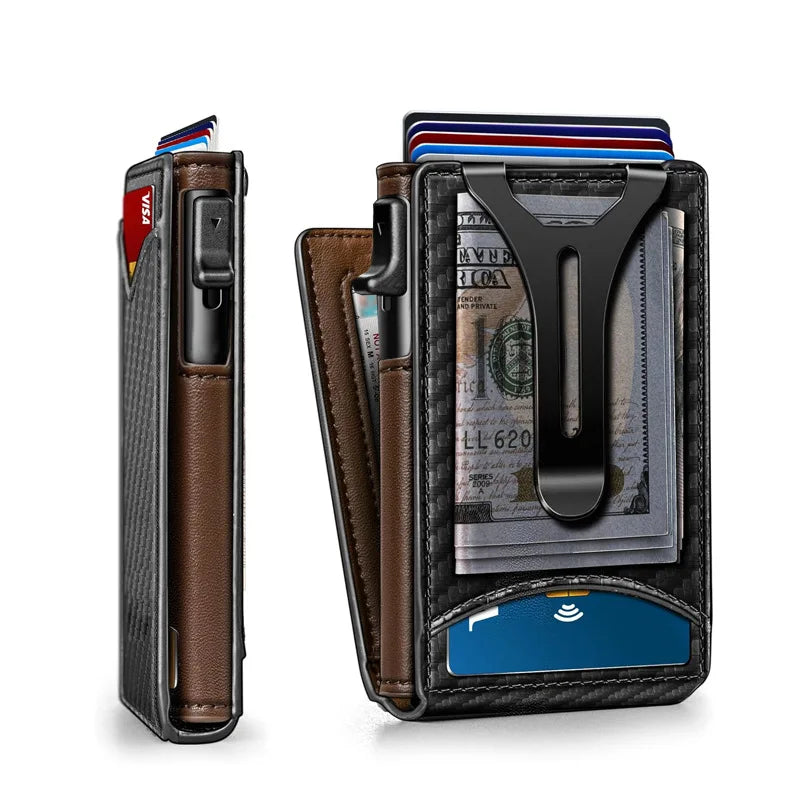LOR MALE Hot Sale Man’s Double Flip Wallet Multifunctional Metal Flip Wallet RFID Anti-Theft Money Holder
