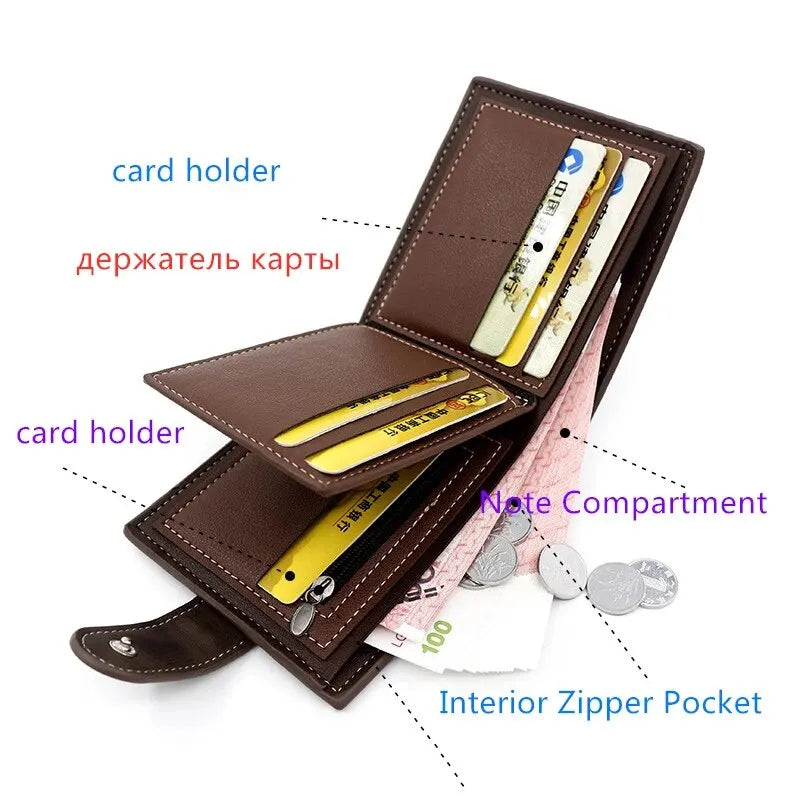 LOR MALE Men's Wallet with Hasp Business Card Holder Case Male Short Purse PU Leather Money Bag for Men Credit Card Wallets