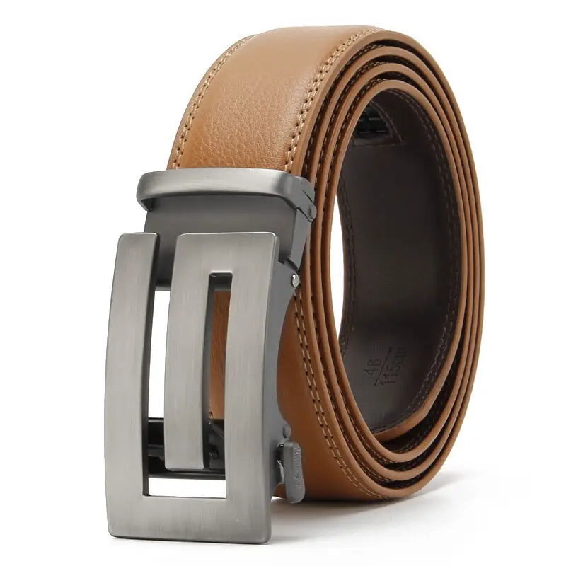 LOR MALE Belts Men Automatic Buckle Design Genuine Leather Belt For Men Luxury Leather Men's High Quality Male belt 110-130cm