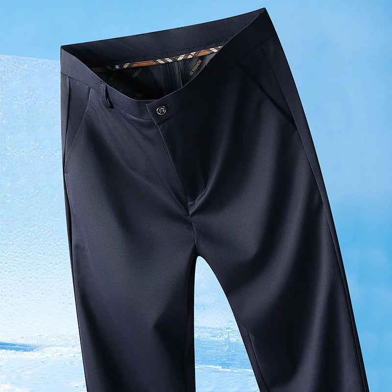 LOR MALE 29-42 Men's Summer Pants Thin Straight Stretch Casual Pants with No Trace No Ironing Fabric Silky and Cool Feeling