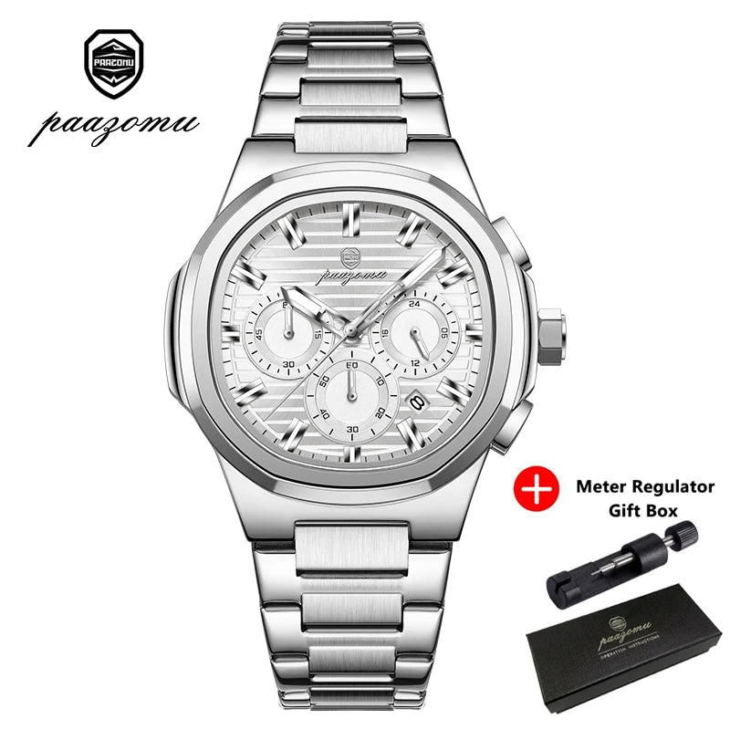 LOR MALE PAAZOMUTop High Quality Man Watch Luminous Waterproof Stainless Steel Men Clock Date Chronograph Quartz Business Men's Watches