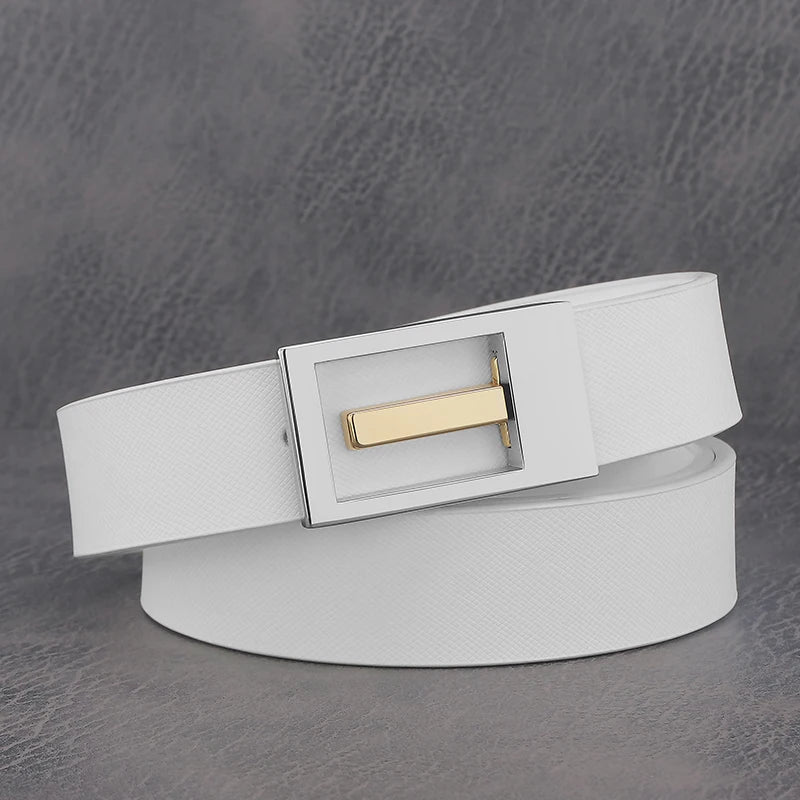 LOR MALE High quality belts 2.9cm exquisite Silvery slide buckle fashion brand luxury genuine leather white casual young waist strap B666