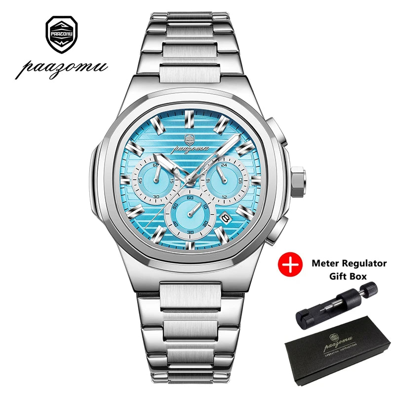 LOR MALE PAAZOMUTop High Quality Man Watch Luminous Waterproof Stainless Steel Men Clock Date Chronograph Quartz Business Men's Watches