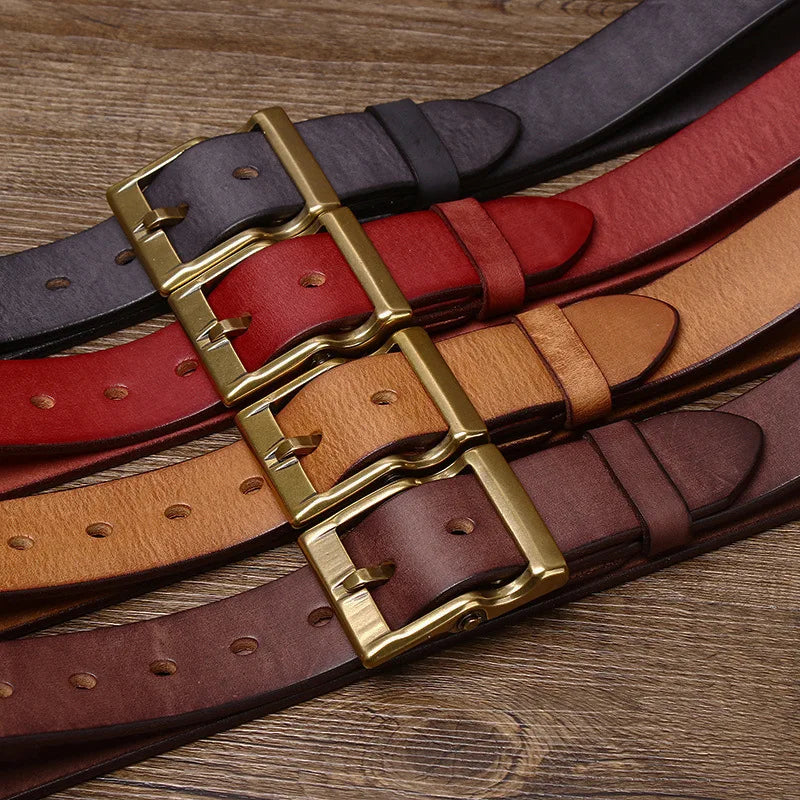 LOR MALE 3.8 Cm Wide High Quality Genuine Leather Belt Men's Retro Thickened First Layer Pure Cowhide Brass Buckle Jeans Luxury Male Belt