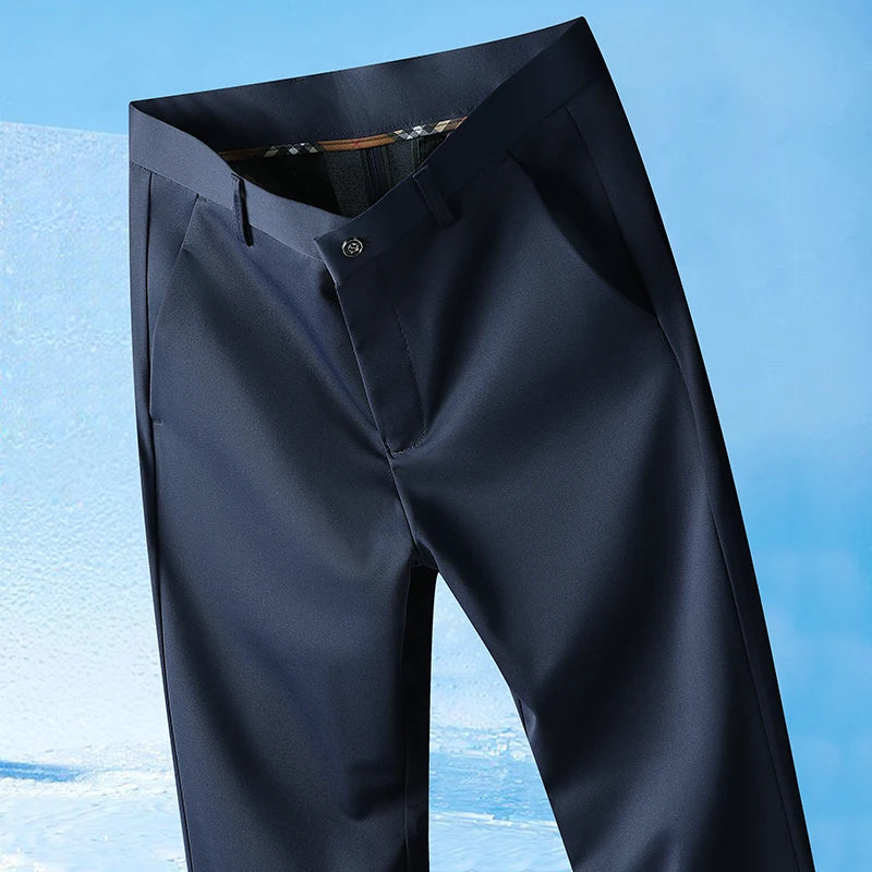 LOR MALE 29-42 Men's Summer Pants Thin Straight Stretch Casual Pants with No Trace No Ironing Fabric Silky and Cool Feeling