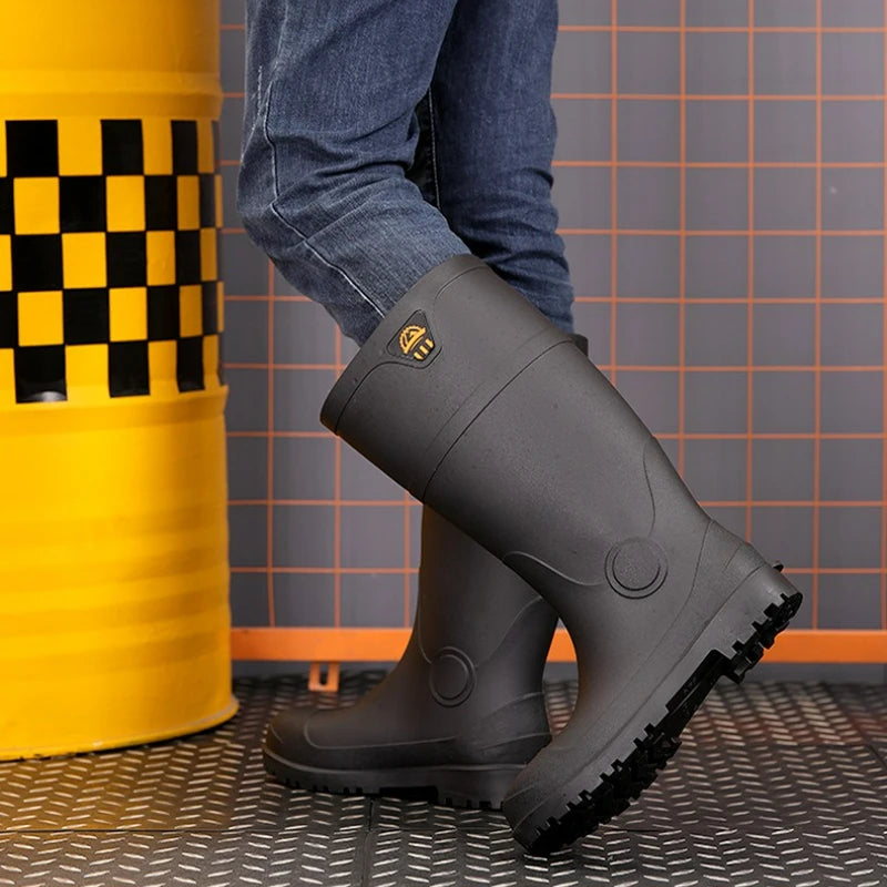 LOR MALE Men Rain Boots Steel Toe Platform Boots Waterproof Non-slip Rain Shoes Anti-smash Anti-stab Work Shoes Slip-On Anti Crush Boots