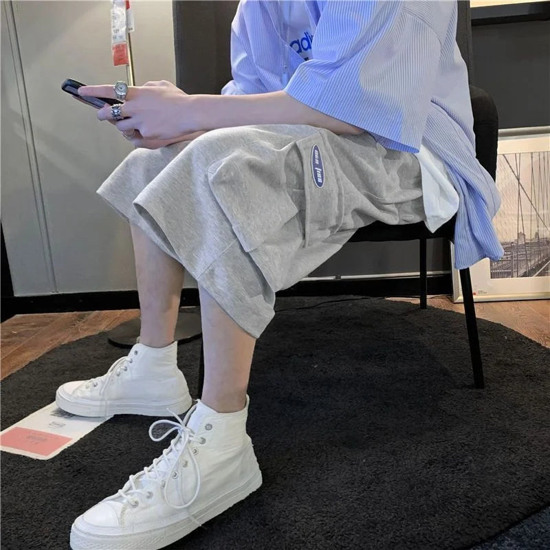 LOR MALE Loose Fit Straight Leg Workwear Shorts Men's Summer Thin Korean Fashion Casual Pants Versatile Stylish Seven-Footed Trousers
