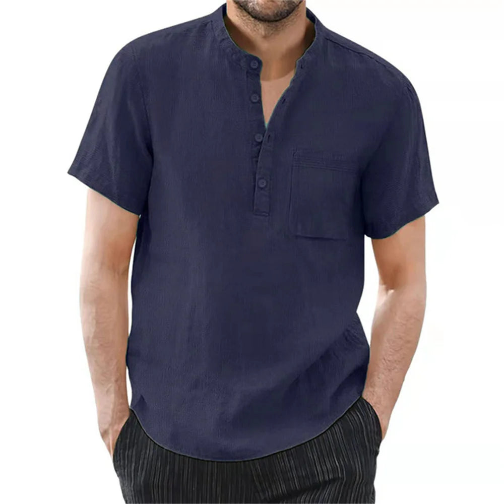 LOR MALE Men's Short Sleeve T-shirt Cotton and Linen Casual Men T-shirts Solid Color Summer Shirt Male Cozy Breathable