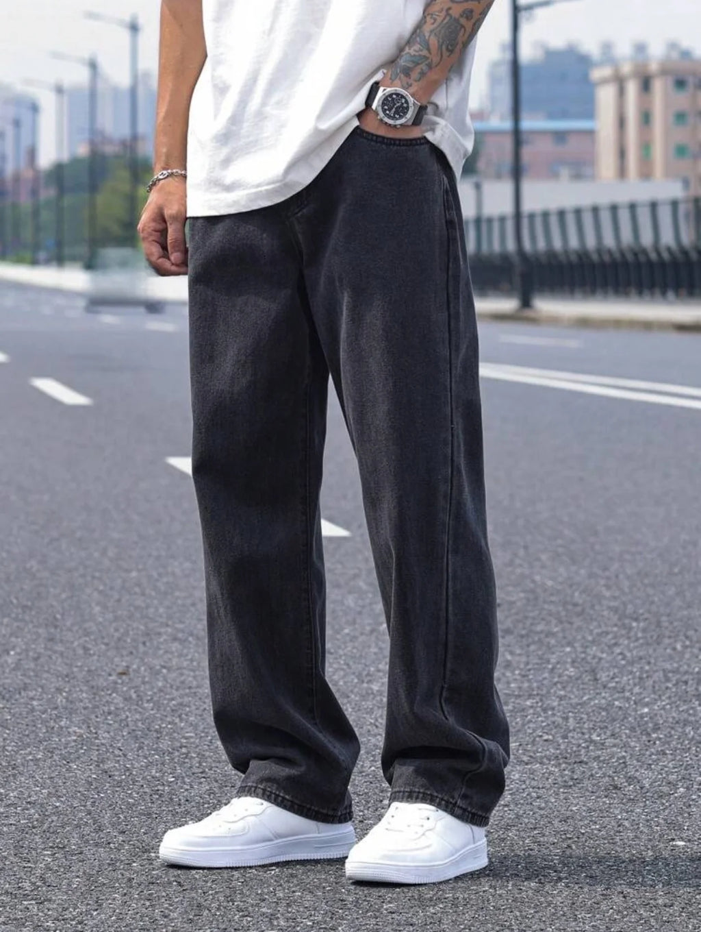 LOR MALE 2025 New Men's Casual Long Jeans, Classic Men's Straight-Leg Jeans & Wide-Leg Jeans, Solid Color