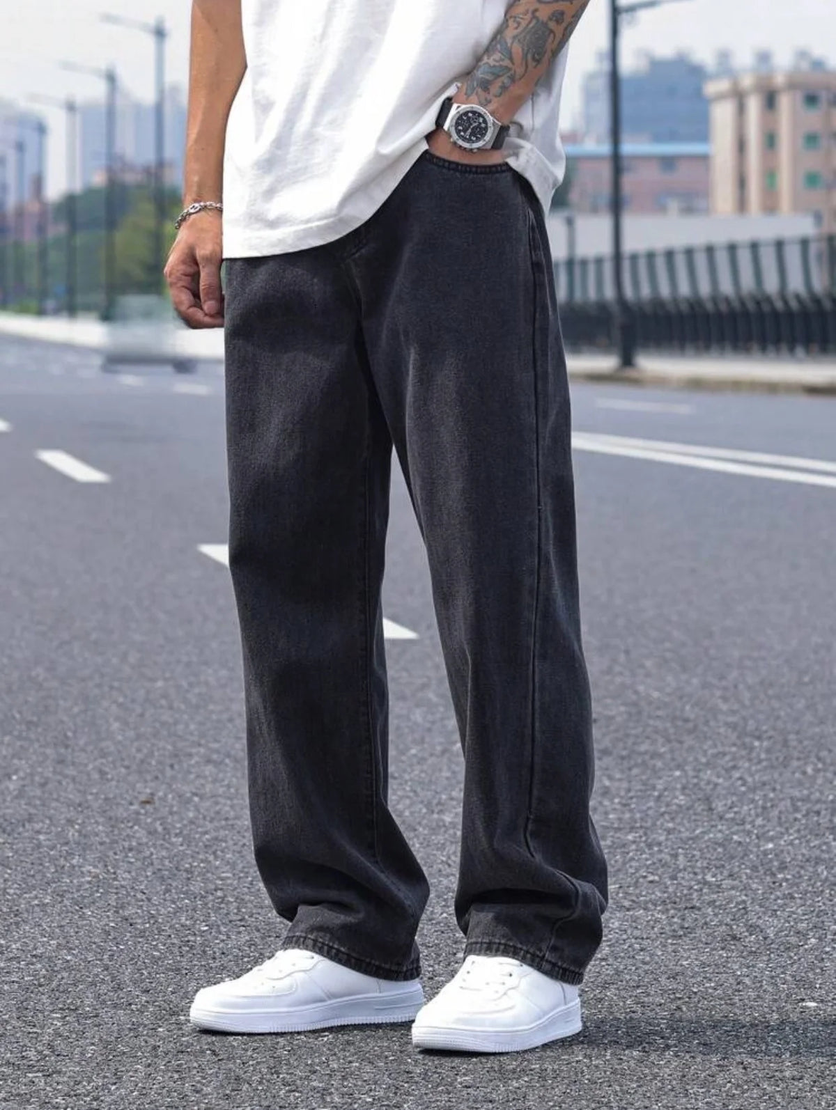 LOR MALE 2025 New Men's Casual Long Jeans, Classic Men's Straight-Leg Jeans & Wide-Leg Jeans, Solid Color