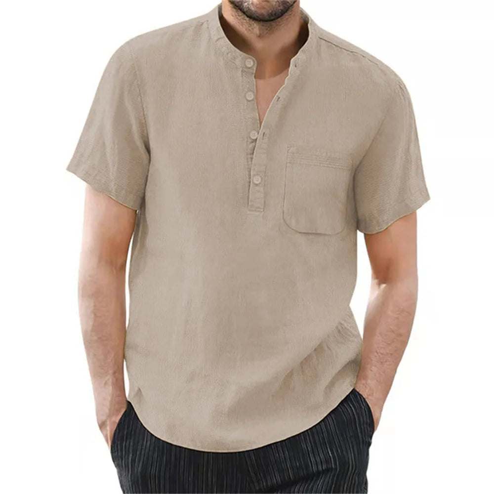 LOR MALE Men's Short Sleeve T-shirt Cotton and Linen Casual Men T-shirts Solid Color Summer Shirt Male Cozy Breathable