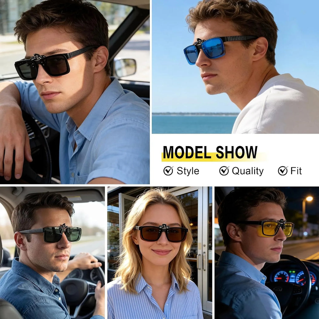 LOR MALE Polarized Clip On Sunglasses for Men Women Sports Fishing Driving Hiking Fit Over Prescription Glasses