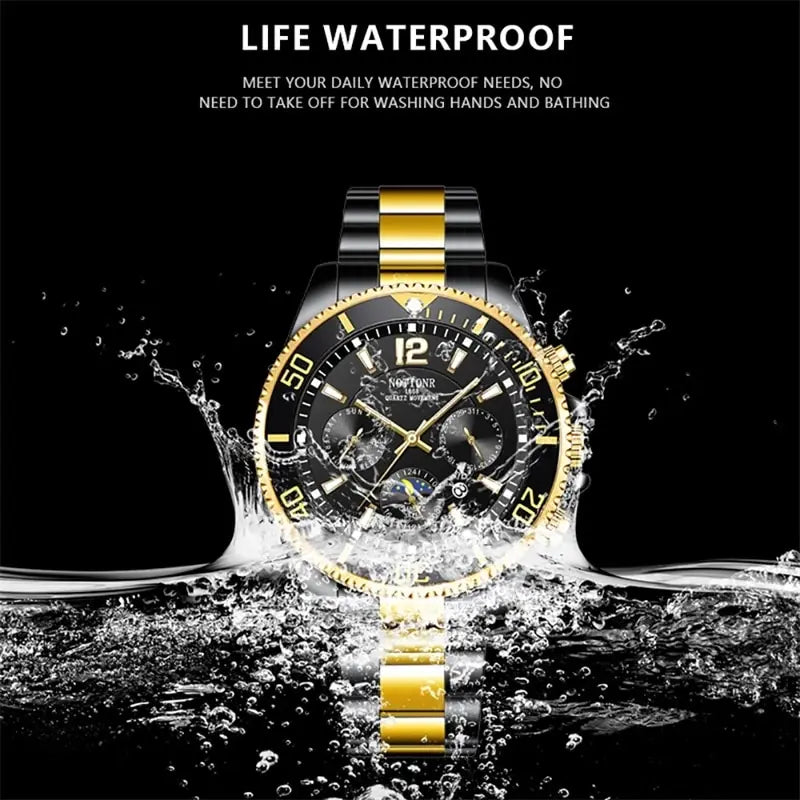 LOR MALE Watches Sport Waterproof Stainless Steel Quartz Watch Luxury Man Business Lumi